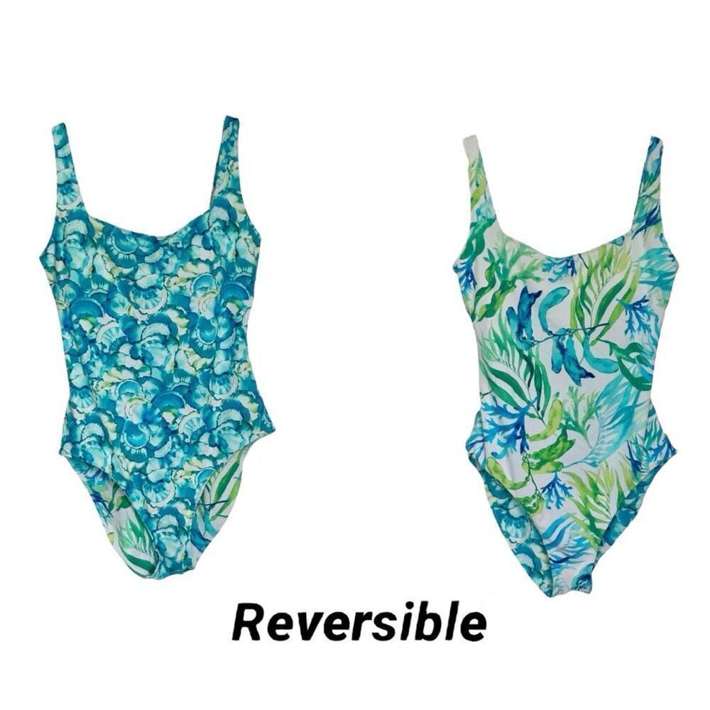Tommy Bahama Island Cays Sea Fronds Reversible Swimsuit One-Piece Size Large